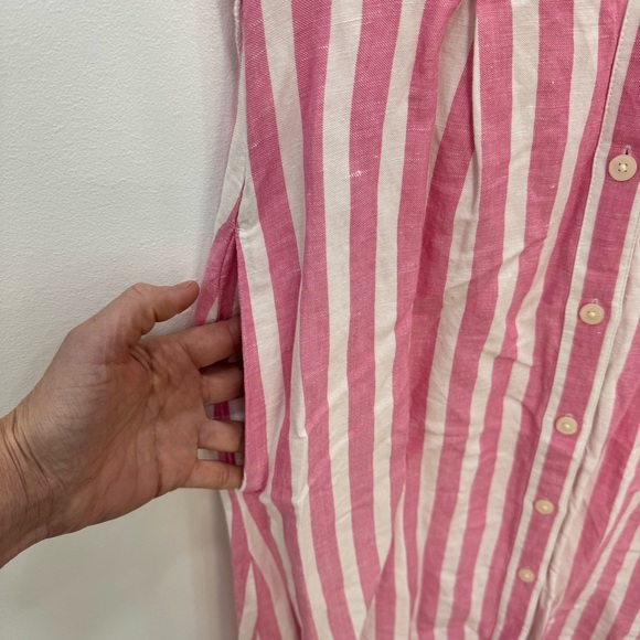 LOFT Striped Tie Waist Midi Shirtdress Poppy Linen blend Sz 0 New with tags - Picture 8 of 9